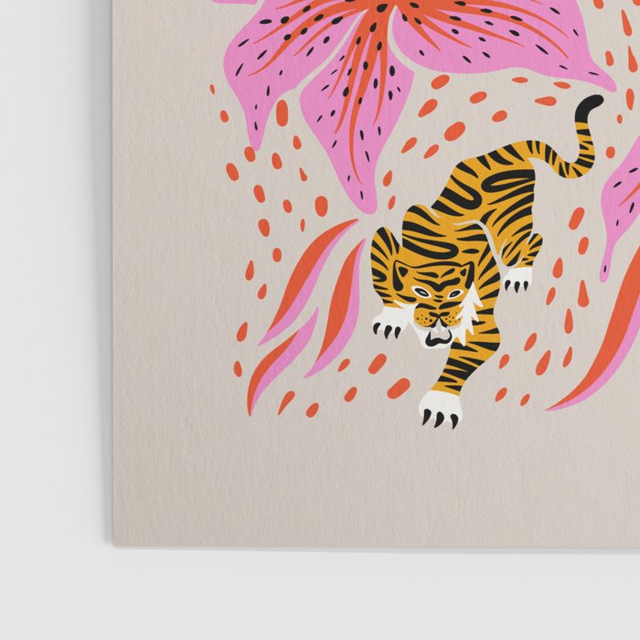 Tigers & Tiger Lilies - Pink & Yellow Poster Gallery Image 3