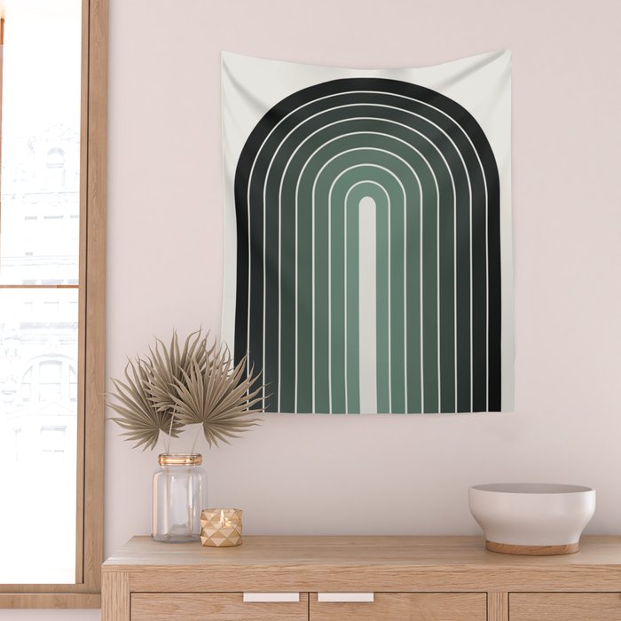 Gradient Arch IV Earthy Green Mid Century Modern Rainbow Wall Tapestry Gallery Image 2