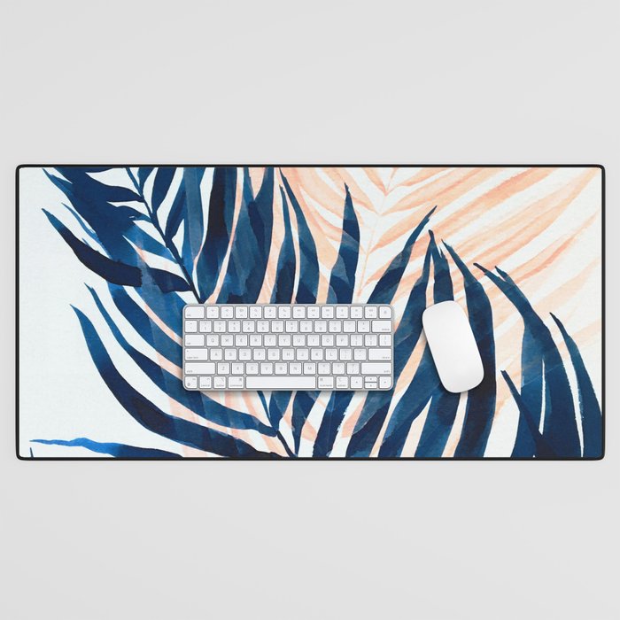 Palm tree, coastal watercolor, pink navy Desk Mat Gallery Image 1