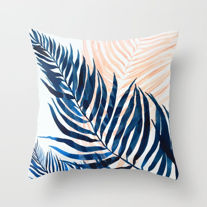 Palm tree, coastal watercolor, pink navy Throw Pillow Gallery Image 6