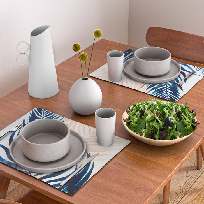 Palm tree, coastal watercolor, pink navy Placemat Gallery Image 2