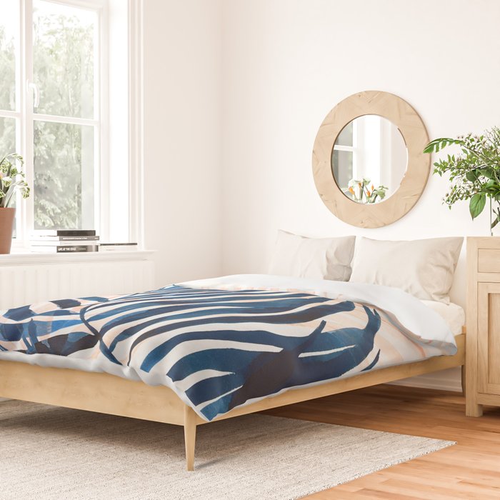 Palm tree, coastal watercolor, pink navy Duvet Cover Gallery Image 2