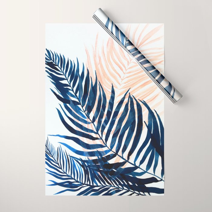Palm tree, coastal watercolor, pink navy Wrapping Paper Gallery Image 1