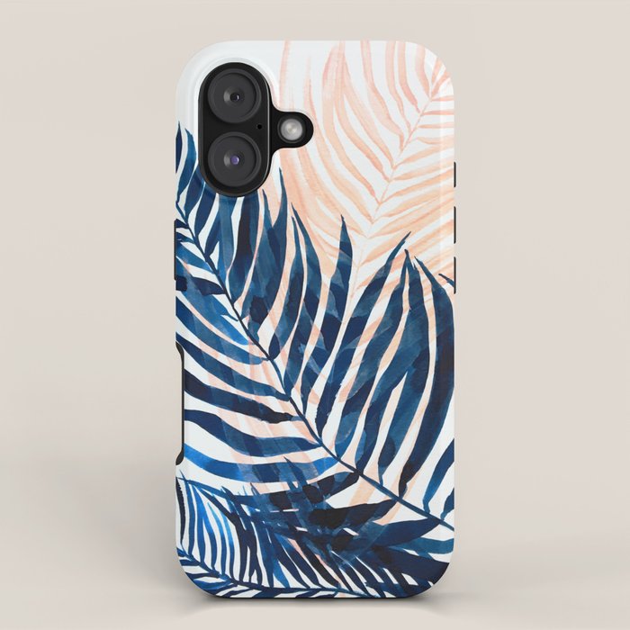 Palm tree, coastal watercolor, pink navy iPhone Case Gallery Image 1