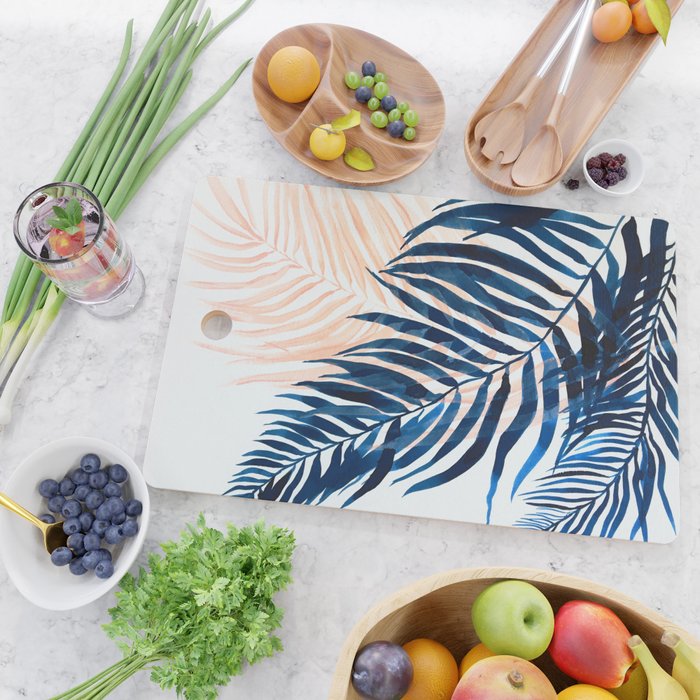 Palm tree, coastal watercolor, pink navy Cutting Board Gallery Image 2