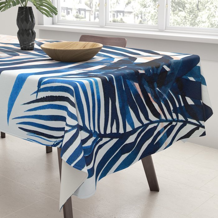 Palm tree, coastal watercolor, pink navy Tablecloth Gallery Image 3