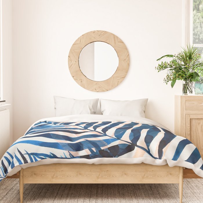 Palm tree, coastal watercolor, pink navy Duvet Cover Gallery Image 3