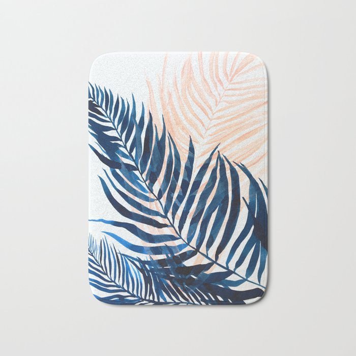 Palm tree, coastal watercolor, pink navy Bath Mat Gallery Image 1