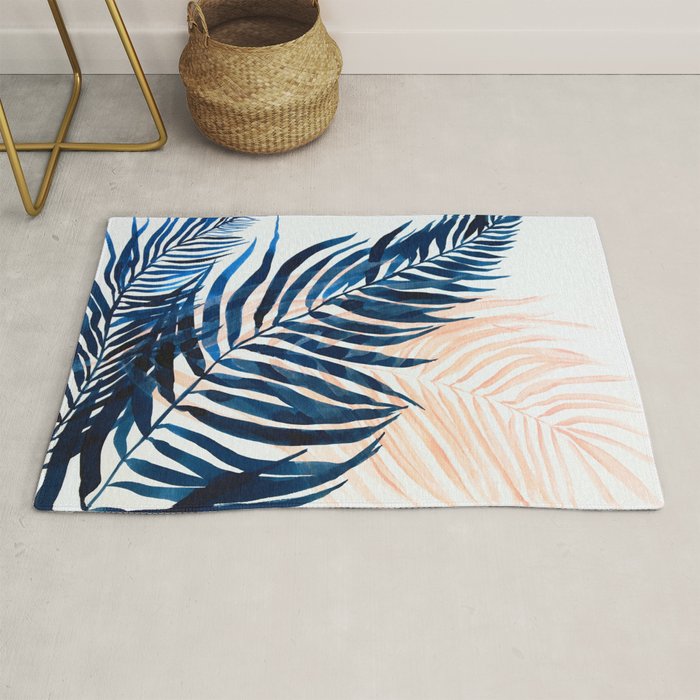 Palm tree, coastal watercolor, pink navy Rug Gallery Image 1