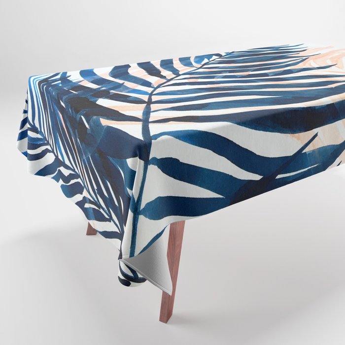 Palm tree, coastal watercolor, pink navy Tablecloth Gallery Image 1