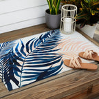 Palm tree, coastal watercolor, pink navy Outdoor Rug Gallery Image 2