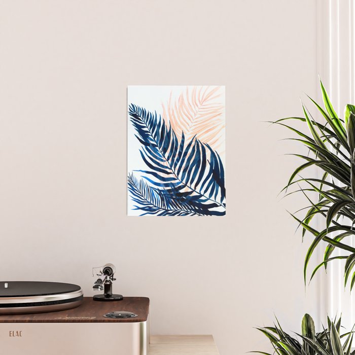 Palm tree, coastal watercolor, pink navy Poster Gallery Image 2