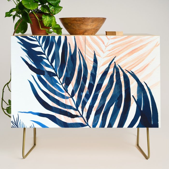 Palm tree, coastal watercolor, pink navy Credenza Gallery Image 1