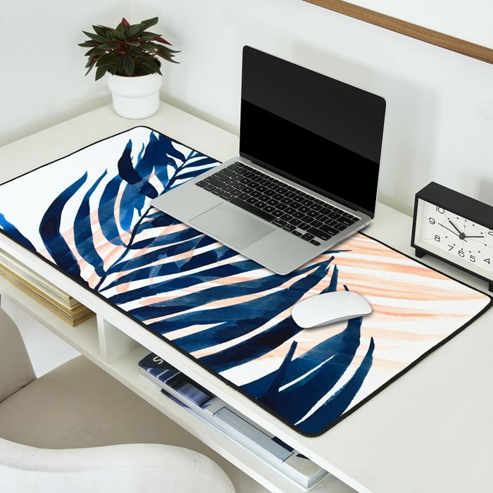 Palm tree, coastal watercolor, pink navy Desk Mat Gallery Image 2