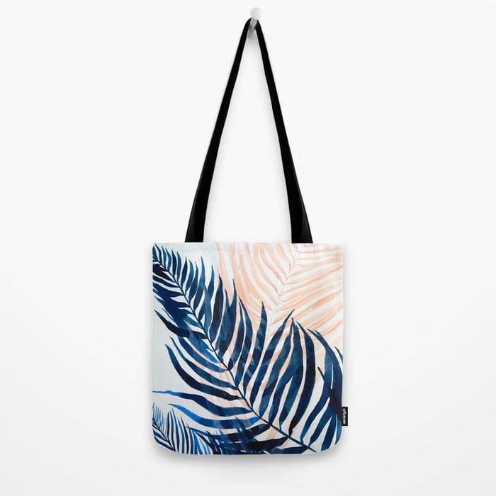 Palm tree, coastal watercolor, pink navy Tote Bag Gallery Image 2