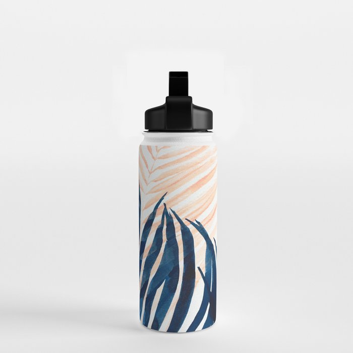 Palm tree, coastal watercolor, pink navy Water Bottle Gallery Image 2