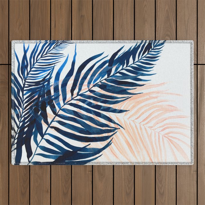 Palm tree, coastal watercolor, pink navy Outdoor Rug Gallery Image 1