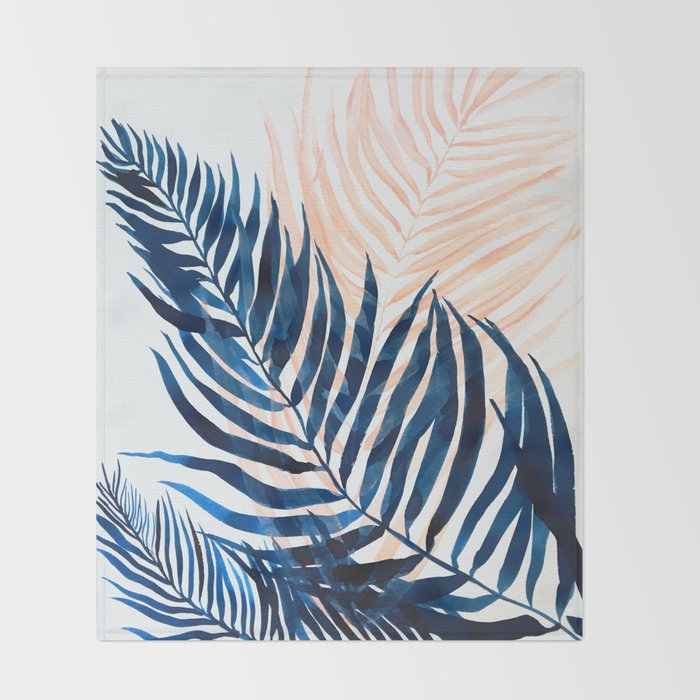 Palm tree, coastal watercolor, pink navy Throw Blanket Gallery Image 2