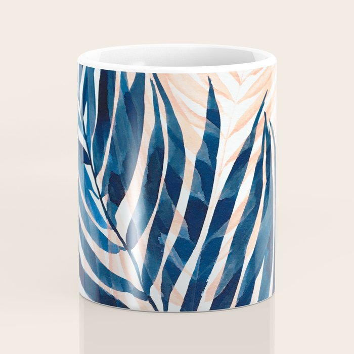 Palm tree, coastal watercolor, pink navy Coffee Mug Gallery Image 4