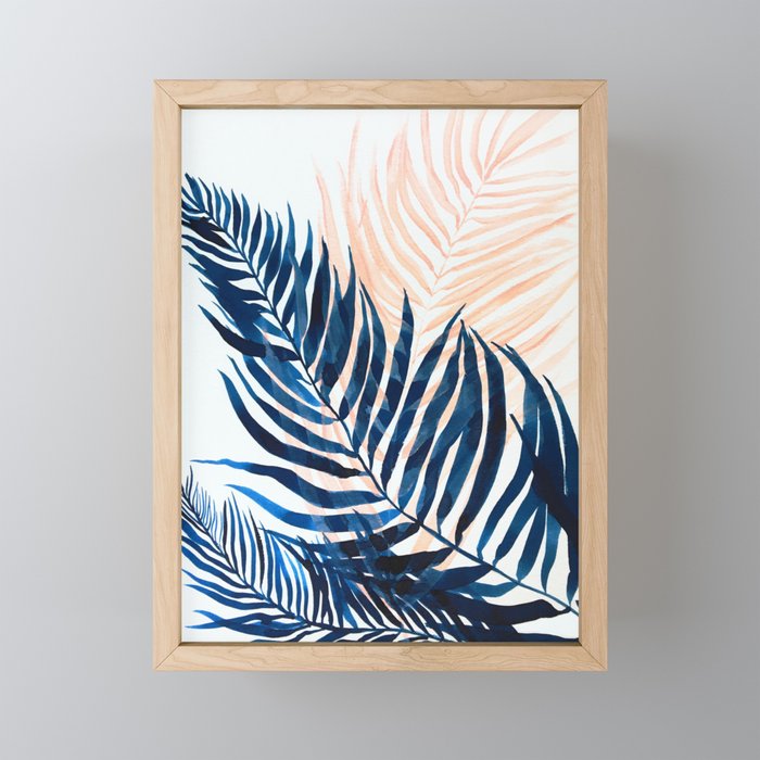 Palm tree, coastal watercolor, pink navy Mini Art Print Gallery Image 1