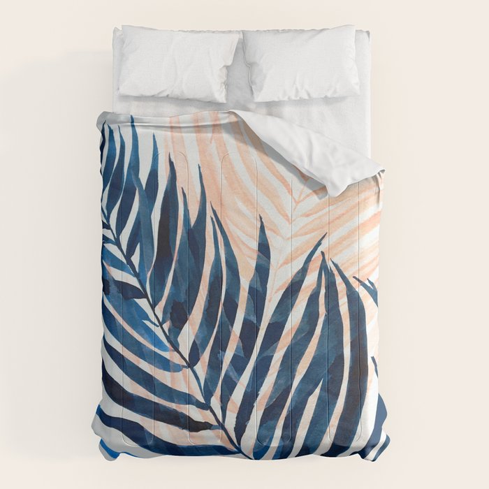 Palm tree, coastal watercolor, pink navy Comforter Gallery Image 6