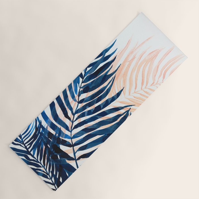 Palm tree, coastal watercolor, pink navy Yoga Mat Gallery Image 1