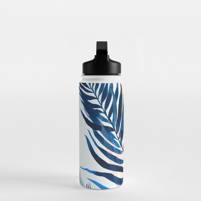 Palm tree, coastal watercolor, pink navy Water Bottle Gallery Image 3