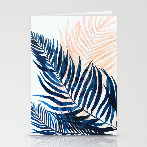 Palm tree, coastal watercolor, pink navy Stationery Card Gallery Image 2