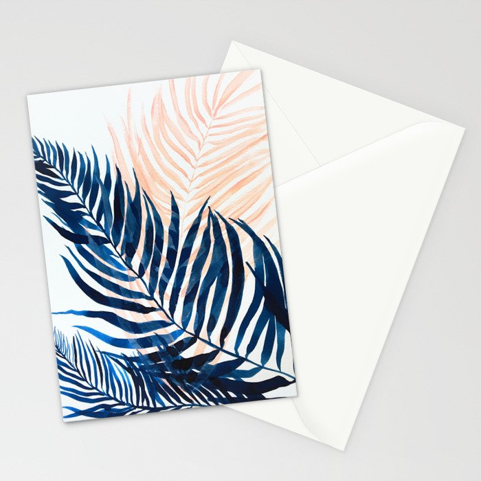 Palm tree, coastal watercolor, pink navy Stationery Card Gallery Image 2
