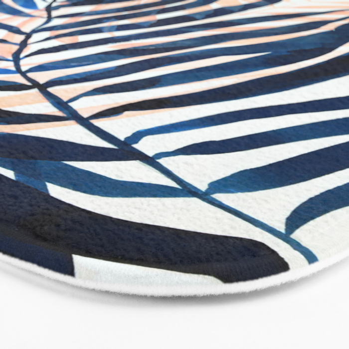 Palm tree, coastal watercolor, pink navy Bath Mat Gallery Image 3