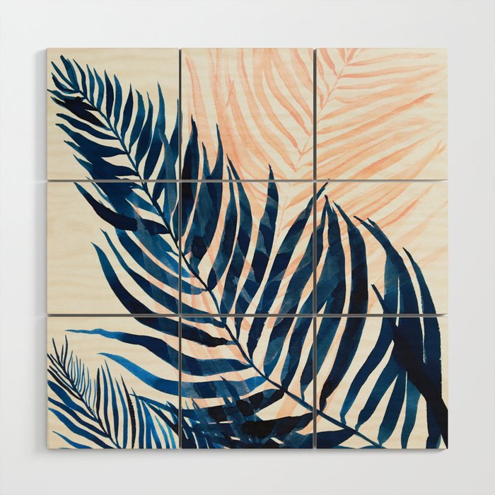 Palm tree, coastal watercolor, pink navy Wood Wall Art Gallery Image 1