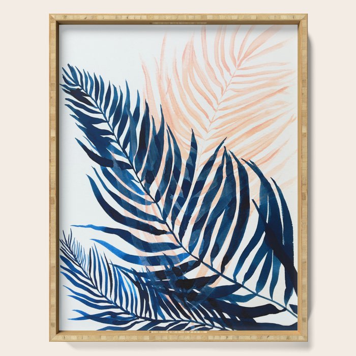Palm tree, coastal watercolor, pink navy Serving Tray Gallery Image 1