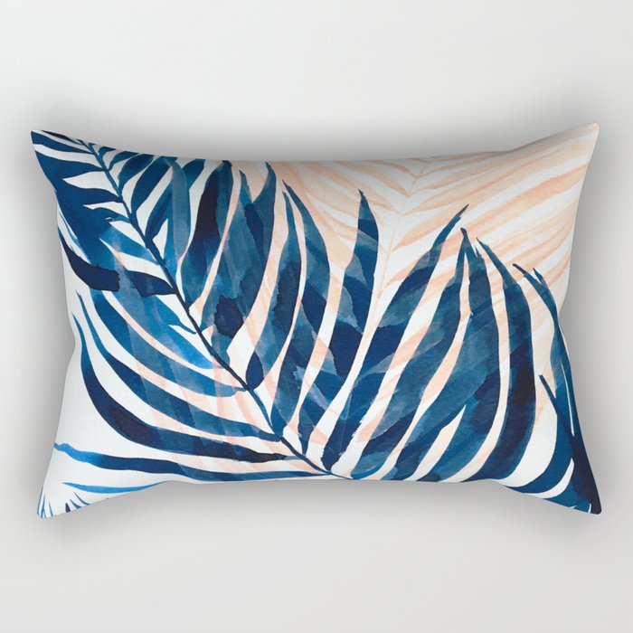 Palm tree, coastal watercolor, pink navy Rectangular Pillow Gallery Image 2
