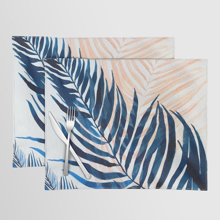 Palm tree, coastal watercolor, pink navy Placemat Gallery Image 1