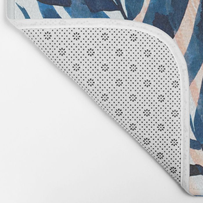 Palm tree, coastal watercolor, pink navy Bath Mat Gallery Image 2
