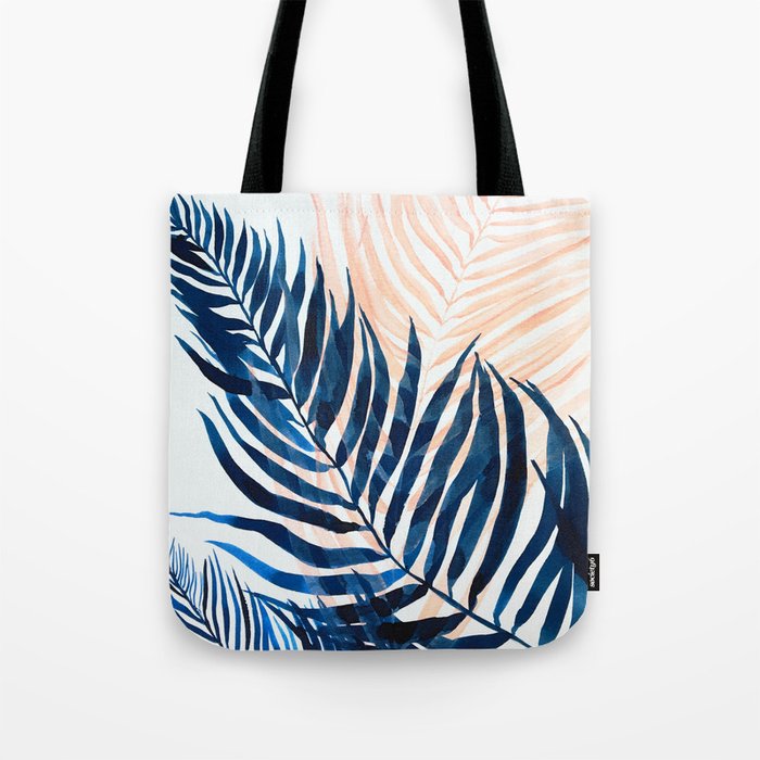 Palm tree, coastal watercolor, pink navy Tote Bag Gallery Image 1