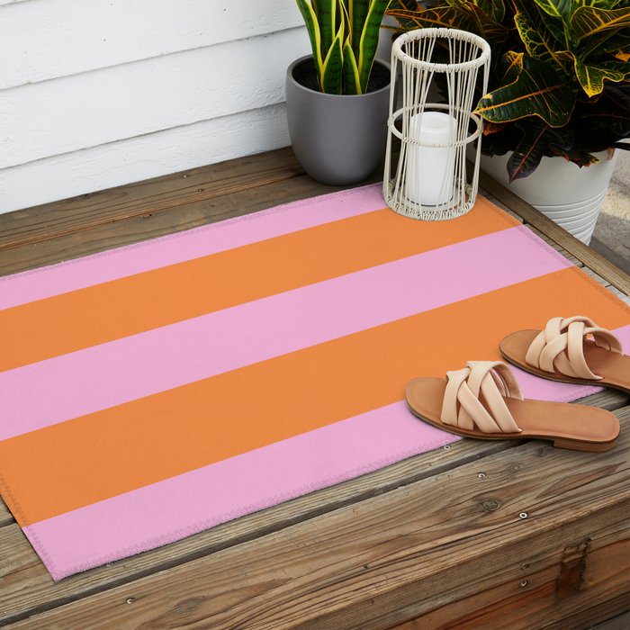 Orange and Pink Stripes  Outdoor Rug Gallery Image 2
