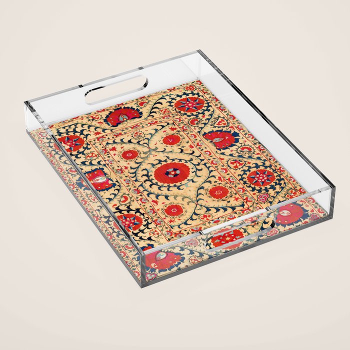 Samarkand Suzani Bokhara Uzbekistan Floral Embroidery Print Acrylic Tray Gallery Image 1