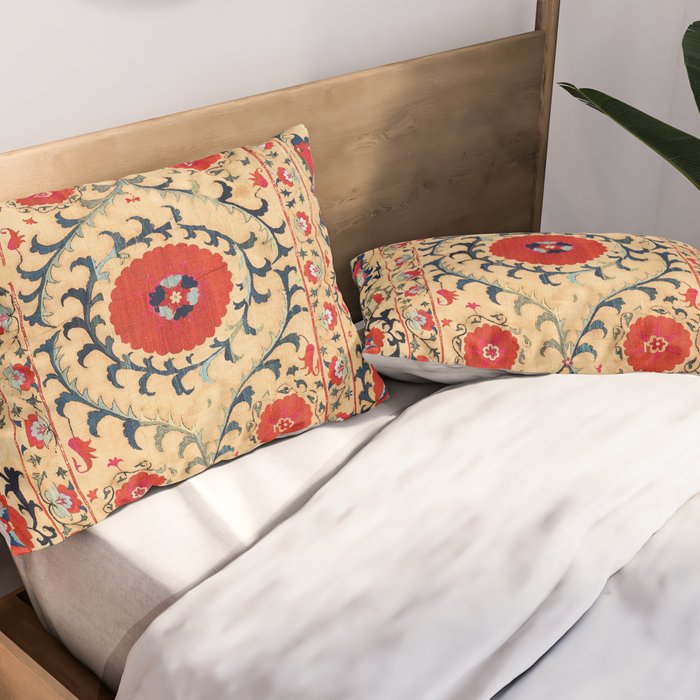 Samarkand Suzani Bokhara Uzbekistan Floral Embroidery Print Pillow Sham Gallery Image 2