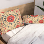 Samarkand Suzani Bokhara Uzbekistan Floral Embroidery Print Pillow Sham Gallery Image 2