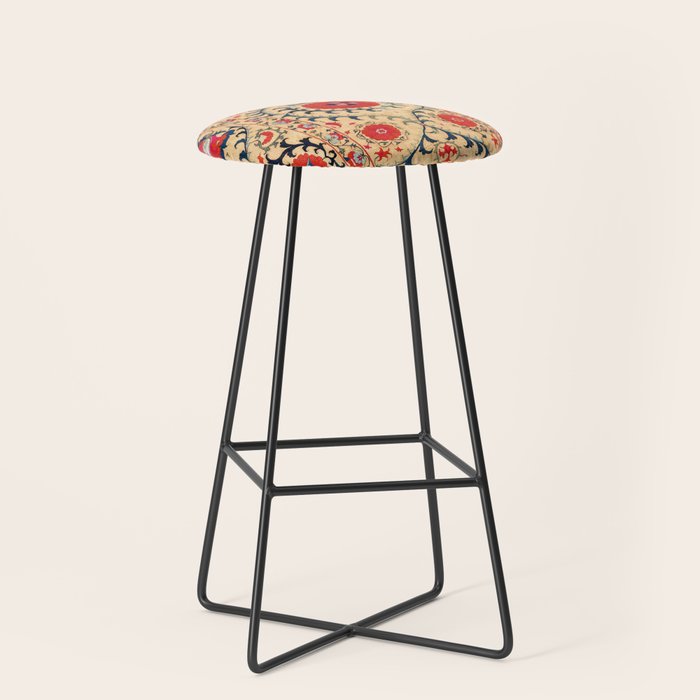 Samarkand Suzani Bokhara Uzbekistan Floral Embroidery Print Stool Gallery Image 1