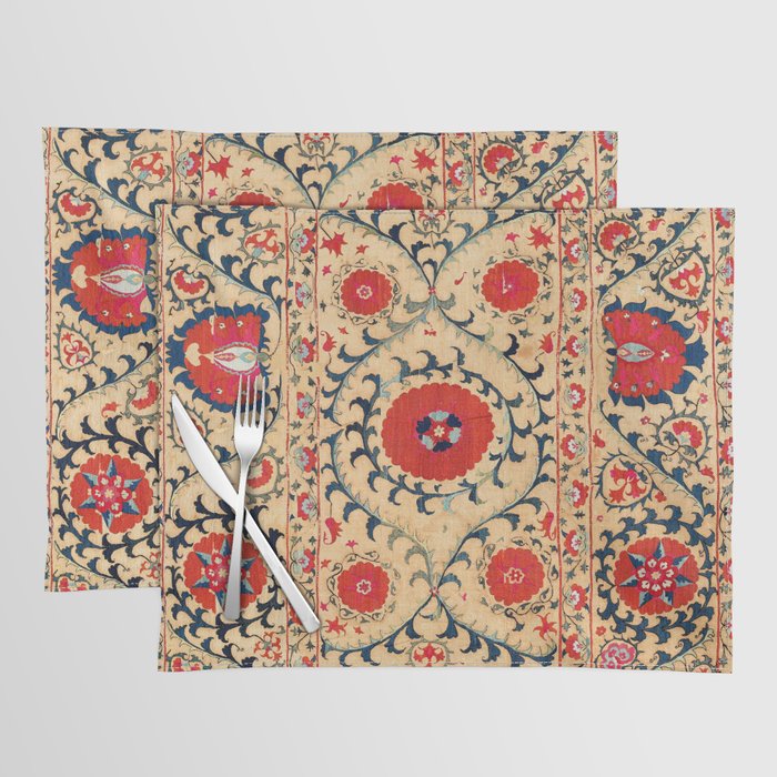 Samarkand Suzani Bokhara Uzbekistan Floral Embroidery Print Placemat Gallery Image 1