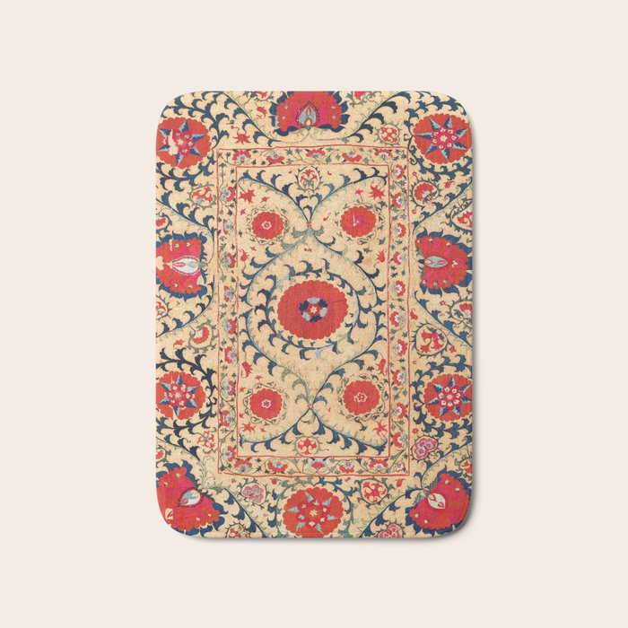 Samarkand Suzani Bokhara Uzbekistan Floral Embroidery Print Bath Mat Gallery Image 1