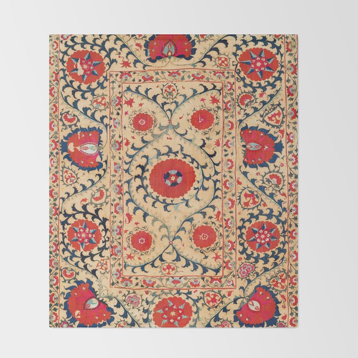 Samarkand Suzani Bokhara Uzbekistan Floral Embroidery Print Throw Blanket Gallery Image 2
