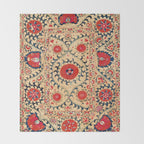 Samarkand Suzani Bokhara Uzbekistan Floral Embroidery Print Throw Blanket Gallery Image 2