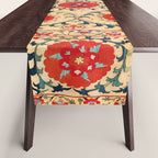 Samarkand Suzani Bokhara Uzbekistan Floral Embroidery Print Table Runner Gallery Image 1