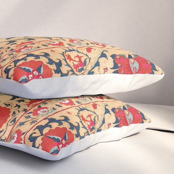 Samarkand Suzani Bokhara Uzbekistan Floral Embroidery Print Pillow Sham Gallery Image 3