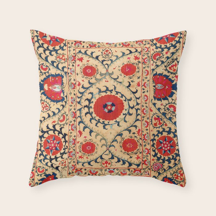 Samarkand Suzani Bokhara Uzbekistan Floral Embroidery Print Throw Pillow Gallery Image 6