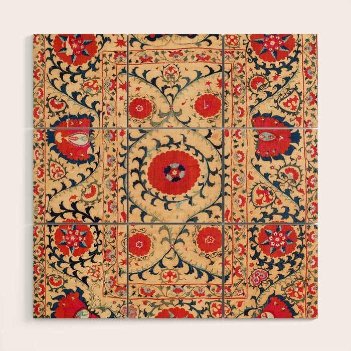 Samarkand Suzani Bokhara Uzbekistan Floral Embroidery Print Wood Wall Art Gallery Image 1