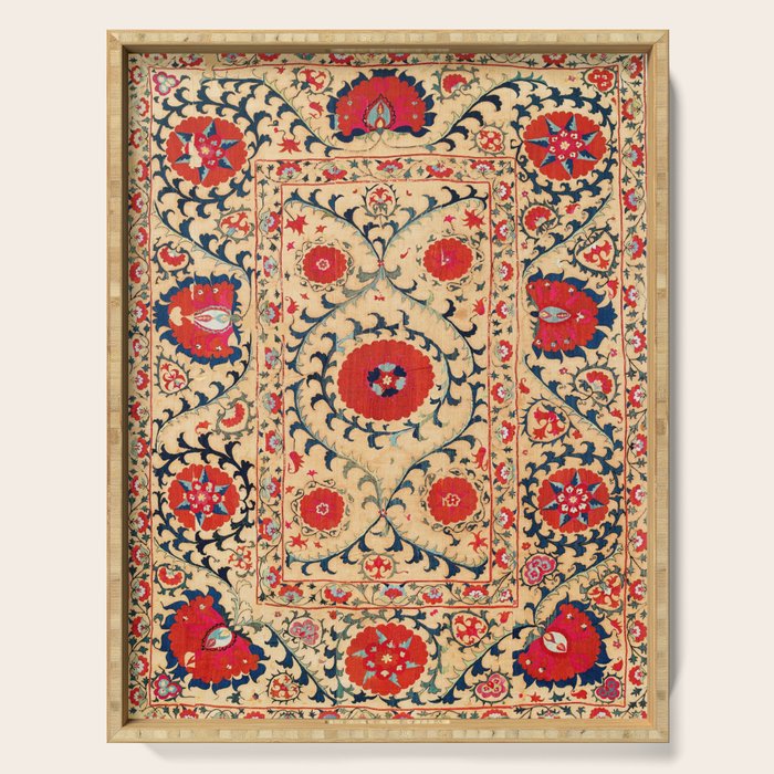 Samarkand Suzani Bokhara Uzbekistan Floral Embroidery Print Serving Tray Gallery Image 1